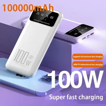 100000mAh Power Bank 100W Szuper Gyors Töltés Hordozható Külső Akkumulátor Töltő Iphone 14 13 Samsung Huawei Xiaomi Poverbank