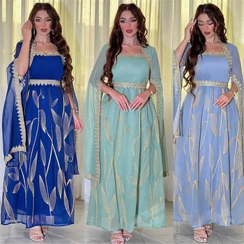 Elegáns Abayas Hímzés Muszlim Nők Hosszú Maxi Ruha Törökország Arab Kaftán Iszlám Dubai Eid Fél Marokkó Ruha Jalabiya Vestidos