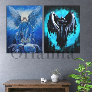 Fekete Angyal, Kristály Kék Angyal Női Retro Wall Art Vászon Nyomtatás Poszter Modern Otthon Nappali, Hálószoba Decor Festmény Ajándék