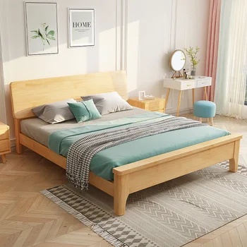 Északi Tömör Fa Ágy Minimalista Japán Stílusú Bed & Breakfast 1,8 M-Es Kétszemélyes Ágy Gazdaságos 1.5 Lakás Bérleti Ágy
